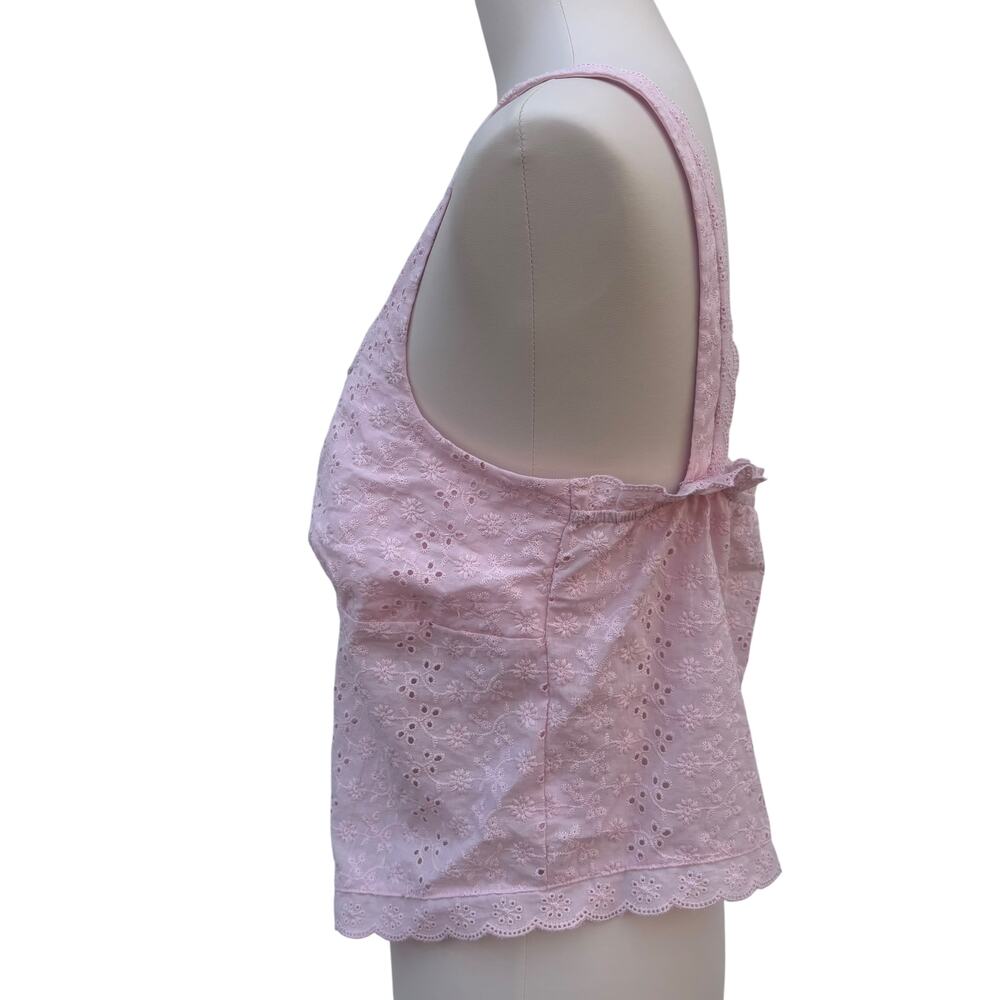 Aeropostale Eyelet Tie Front Flyaway Tank Top Shirt Lg Pink Lace Floral Coquette - Picture 4 of 10